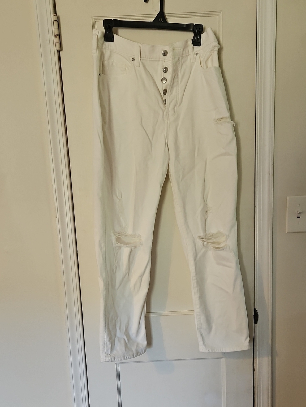 Old Navy White High-Rise Distressed Button-Fly Straight-leg Jeans